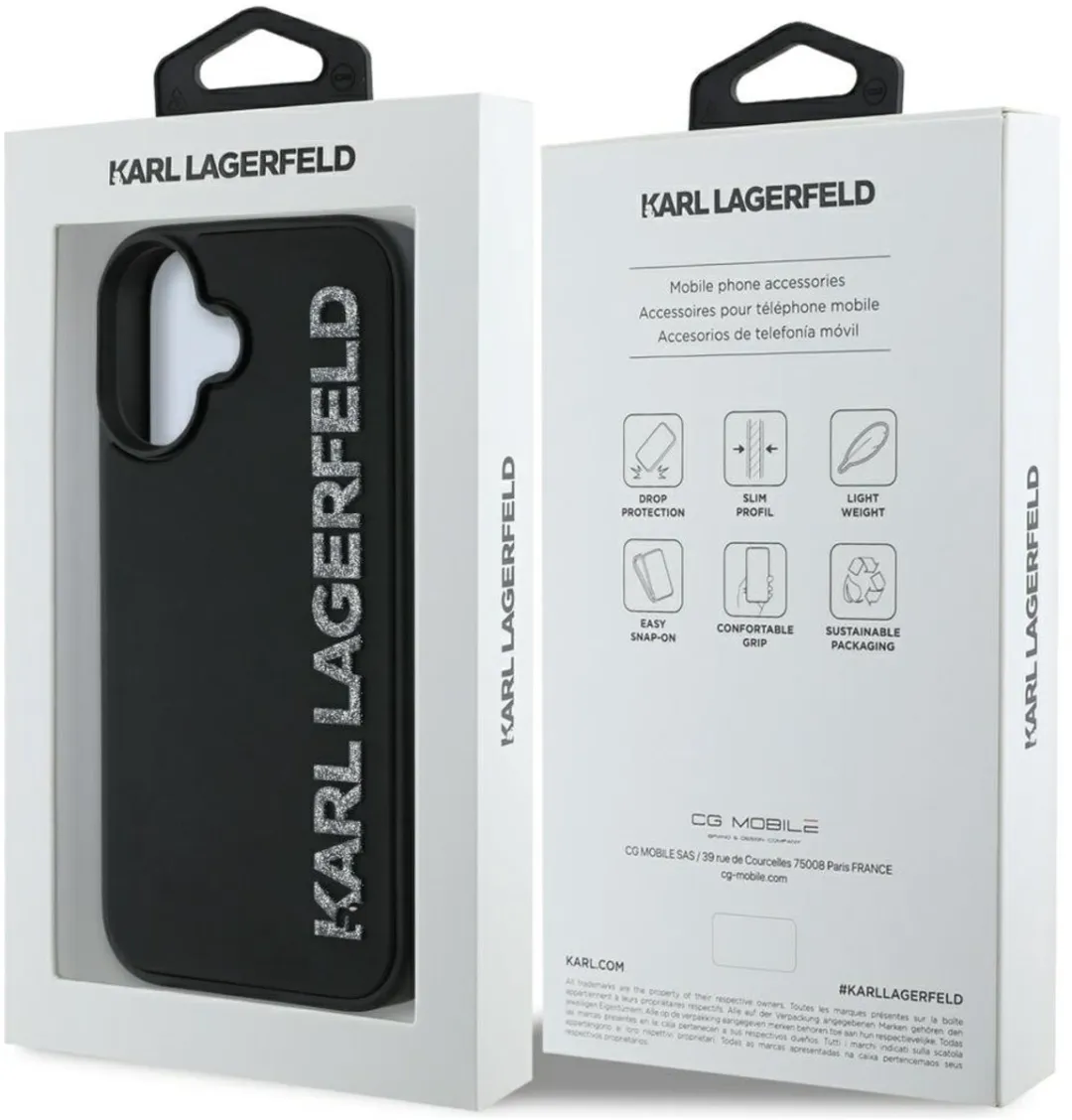 Karl Lagerfeld HC 3D Rubber Verlengd Glitter Hoesje - iPhone 16 - Transparent