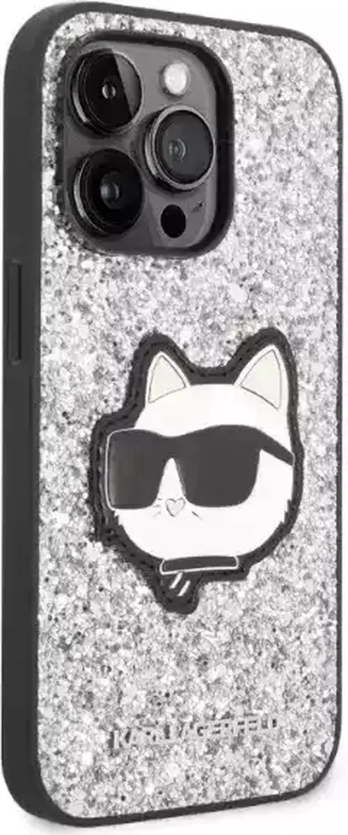 Karl Lagerfeld KLHCP14LG2CPS Hoesje iPhone 14 Pro - Zilver Glitter Choupette