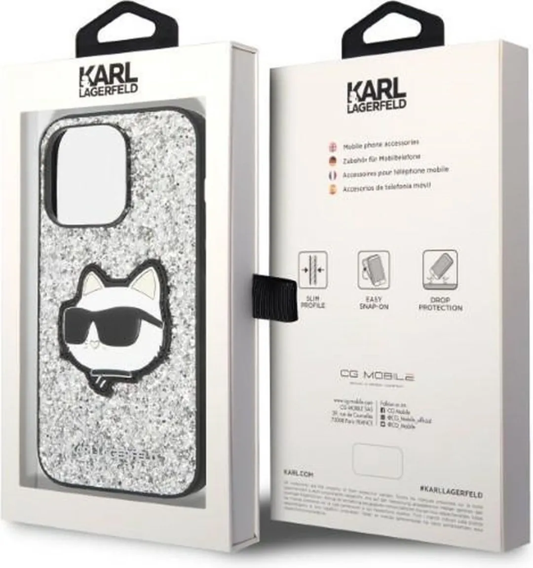 Karl Lagerfeld KLHCP14LG2CPS Hoesje iPhone 14 Pro - Zilver Glitter Choupette