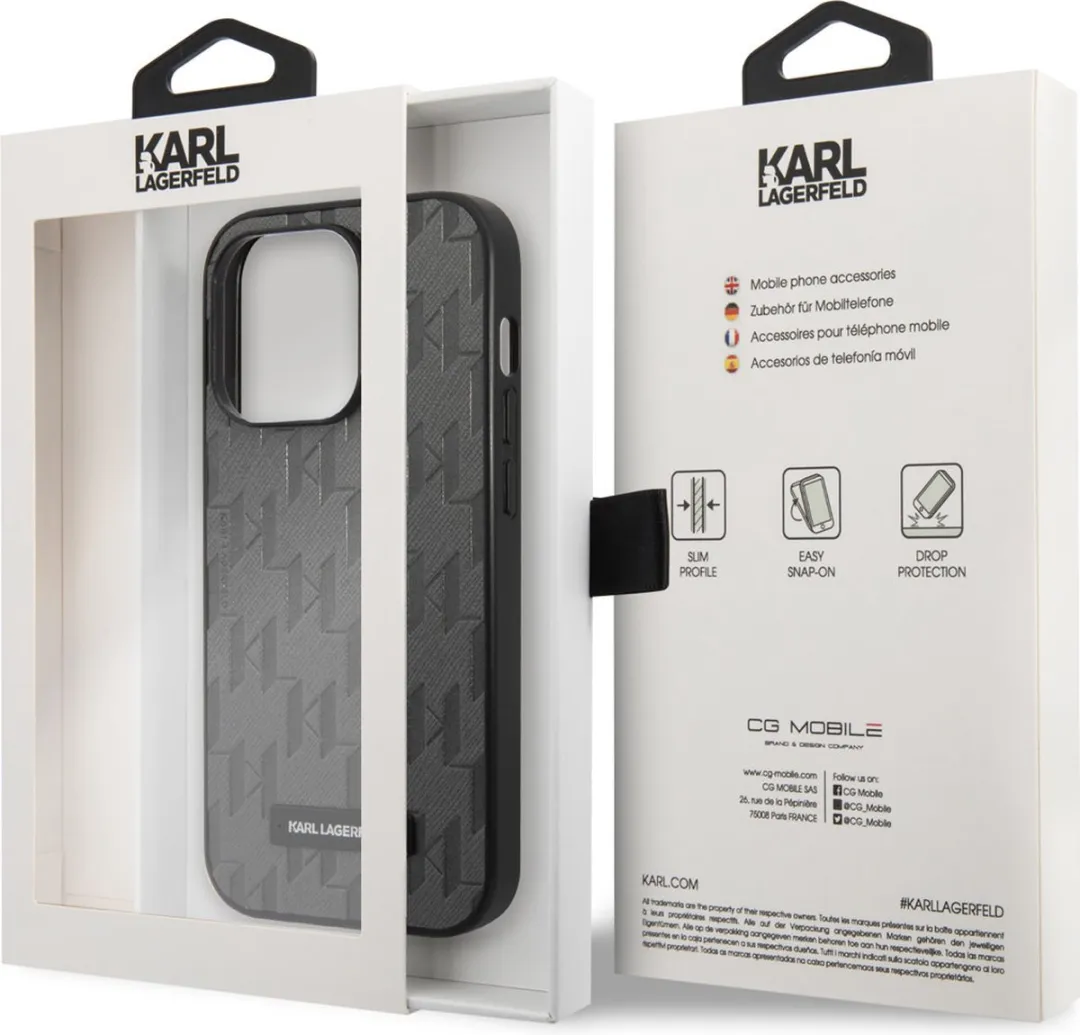 Karl Lagerfeld iPhone 14 Pro Hoesje Grijs Saffiano Leer - 2 Pasjes