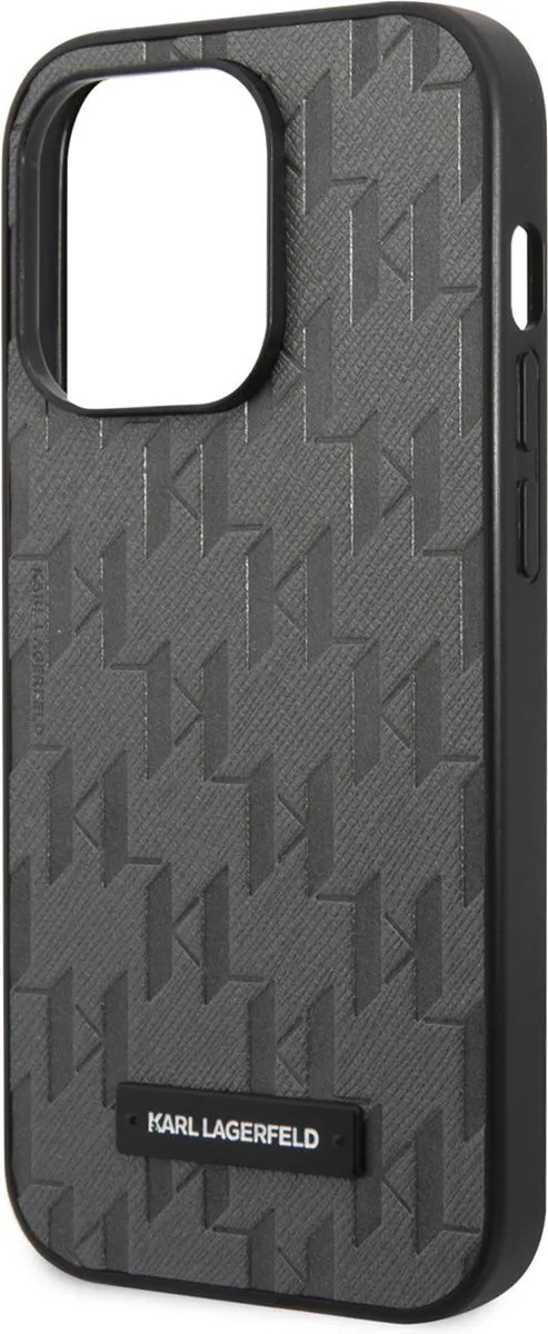 Karl Lagerfeld iPhone 14 Pro Hoesje Grijs Saffiano Leer - 2 Pasjes