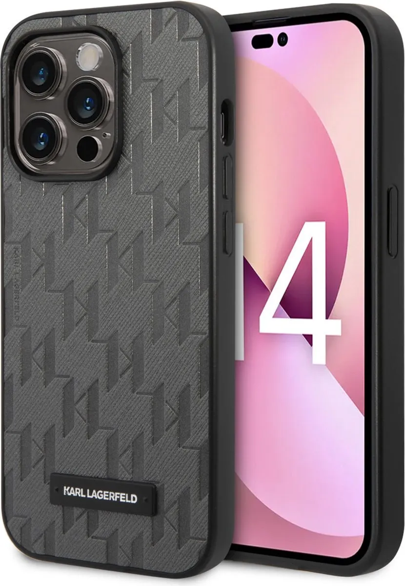 Karl Lagerfeld iPhone 14 Pro Hoesje Grijs Saffiano Leer - 2 Pasjes