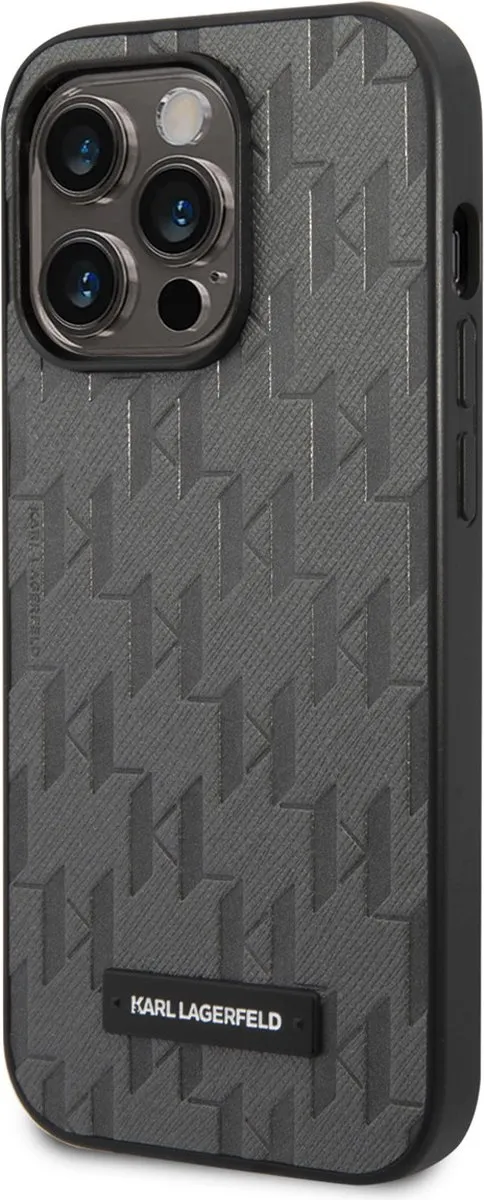 Karl Lagerfeld iPhone 14 Pro Hoesje Grijs Saffiano Leer - 2 Pasjes
