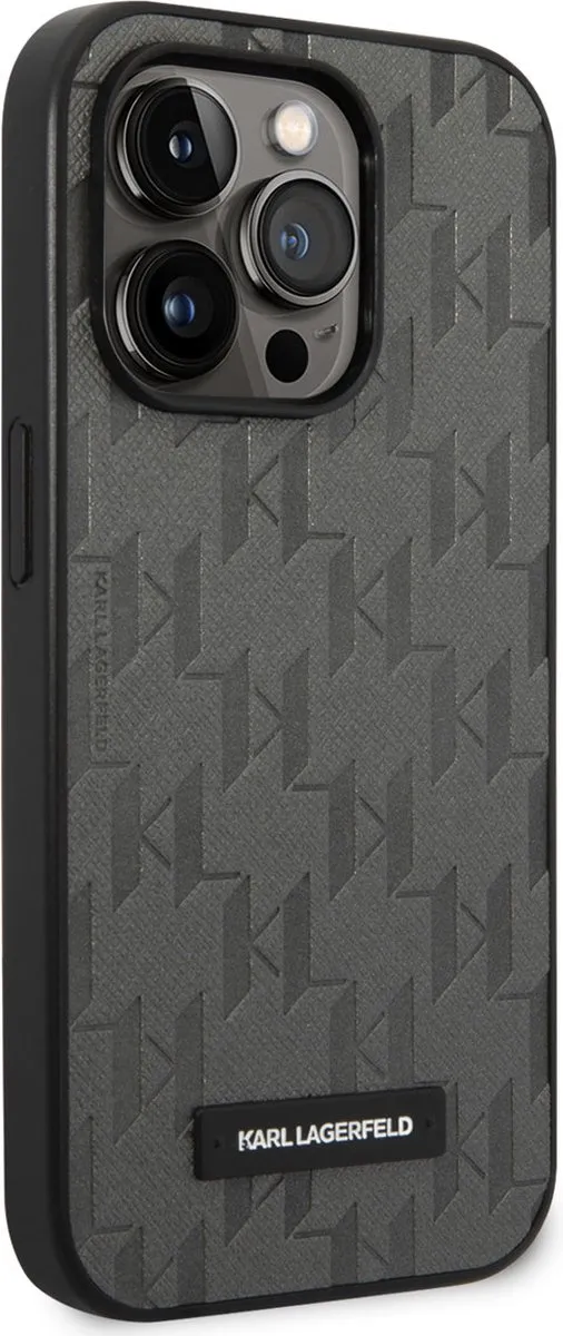 Karl Lagerfeld iPhone 14 Pro Hoesje Grijs Saffiano Leer - 2 Pasjes - afbeelding 6 van 6