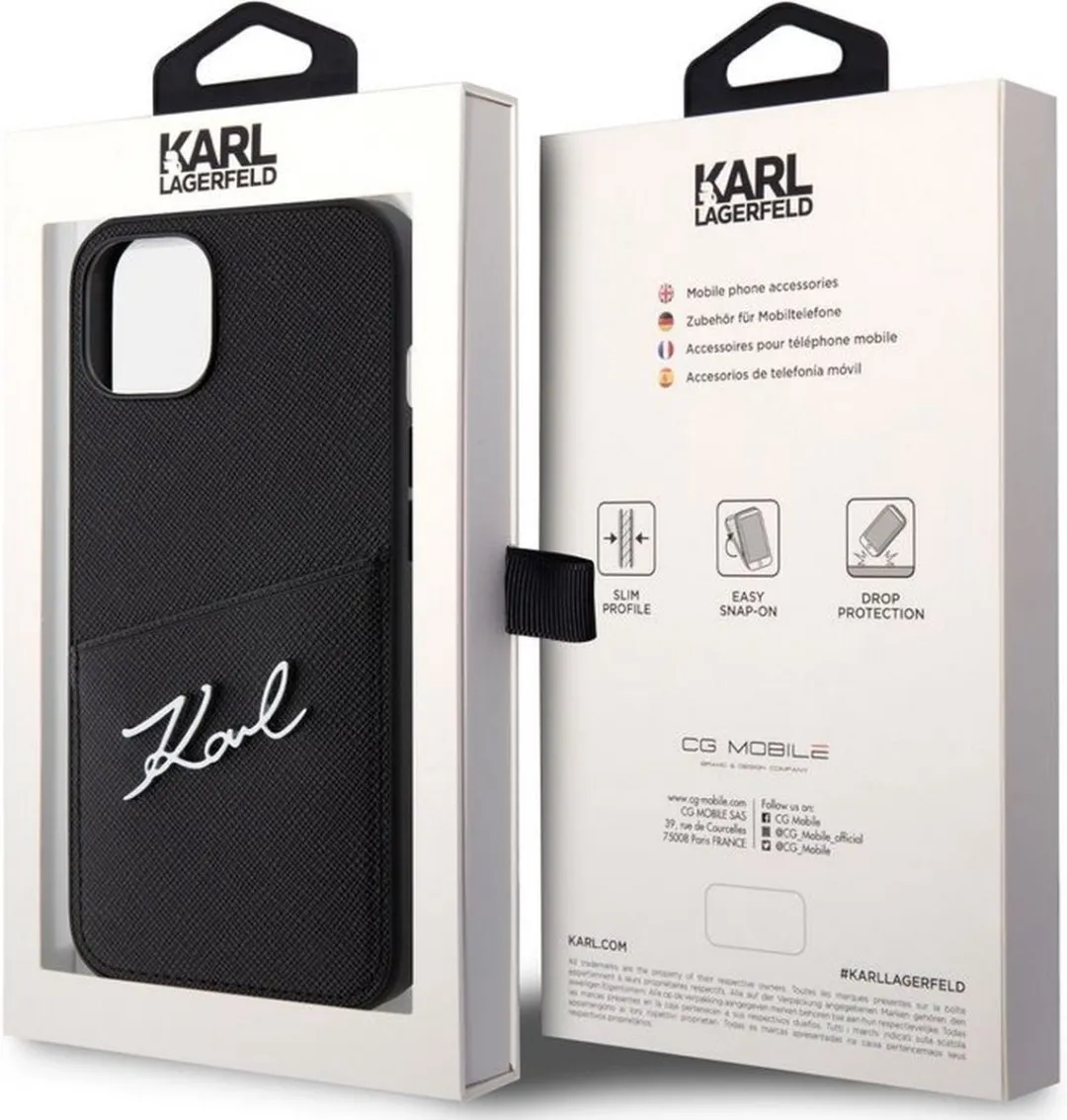Karl Lagerfeld Saffiano Card Back Case - iPhone 14 Zwart
