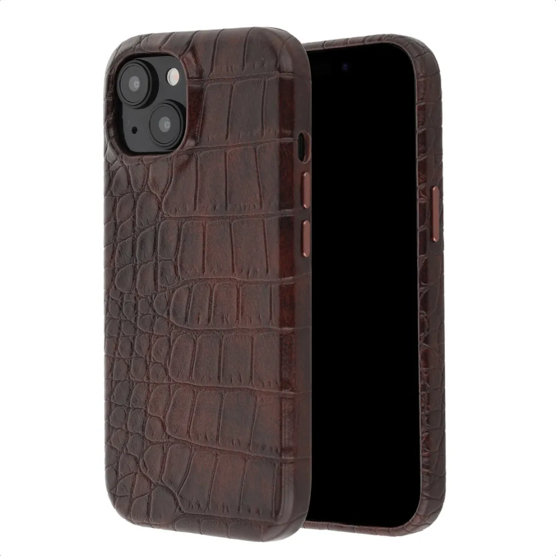 Selencia Hoesje iPhone 15 Croco Brown - MagSafe