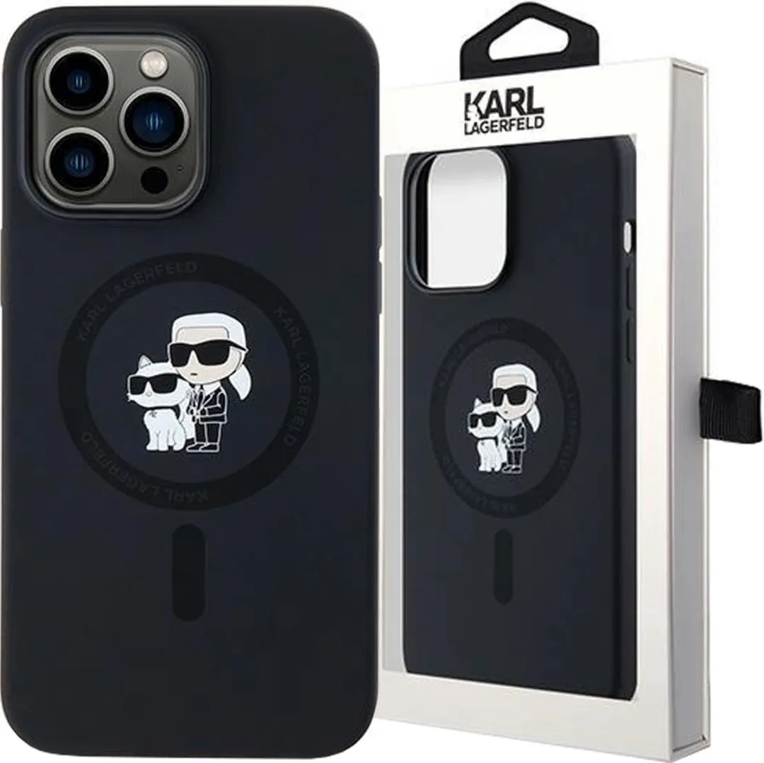 Karl Lagerfeld Siliconen Karl&Choupette MagSafe Hoesje iPhone 14 Pro - Zwart