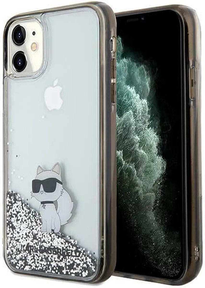 Karl Lagerfeld Liquid Glitter Choupette Hoesje iPhone 11/XR - Transparant