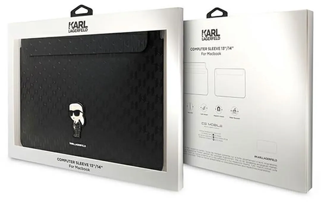 Karl Lagerfeld Saffiano Monogram Ikonik KLCS14SAKHPKK Laptophoes - 14" - Zwart