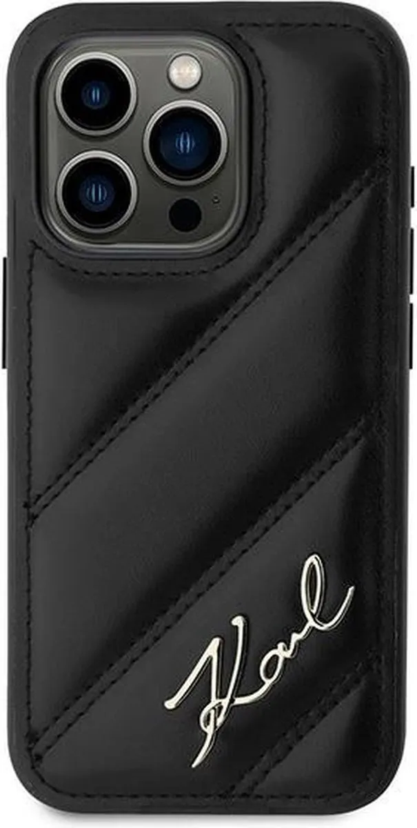 Karl Lagerfeld Diagonal Quilted Script Hoesje iPhone 15 Pro - Zwart