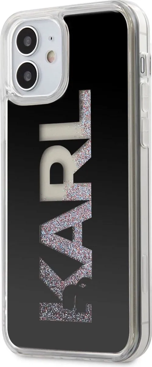 Karl Lagerfeld iPhone 12 Mini Hoesje - Zwart Liquid Glitter