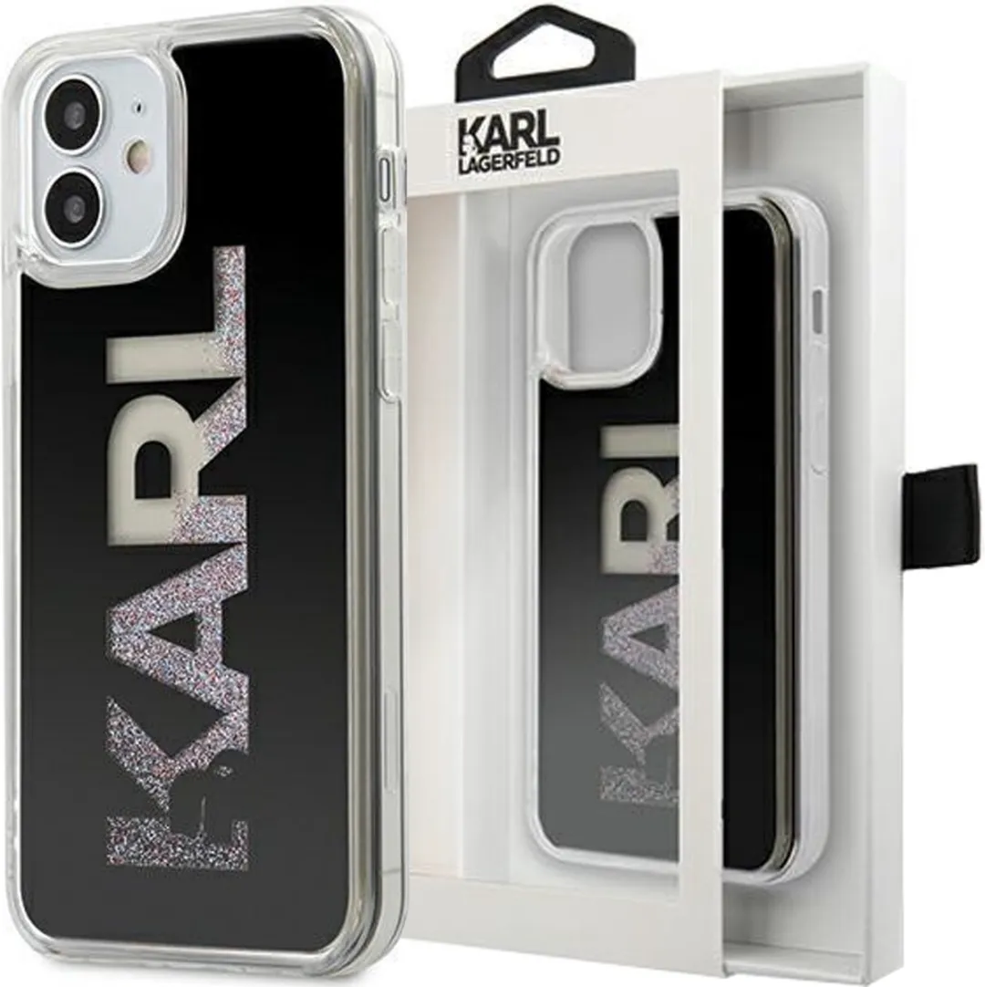 Karl Lagerfeld iPhone 12 Mini Hoesje - Zwart Liquid Glitter