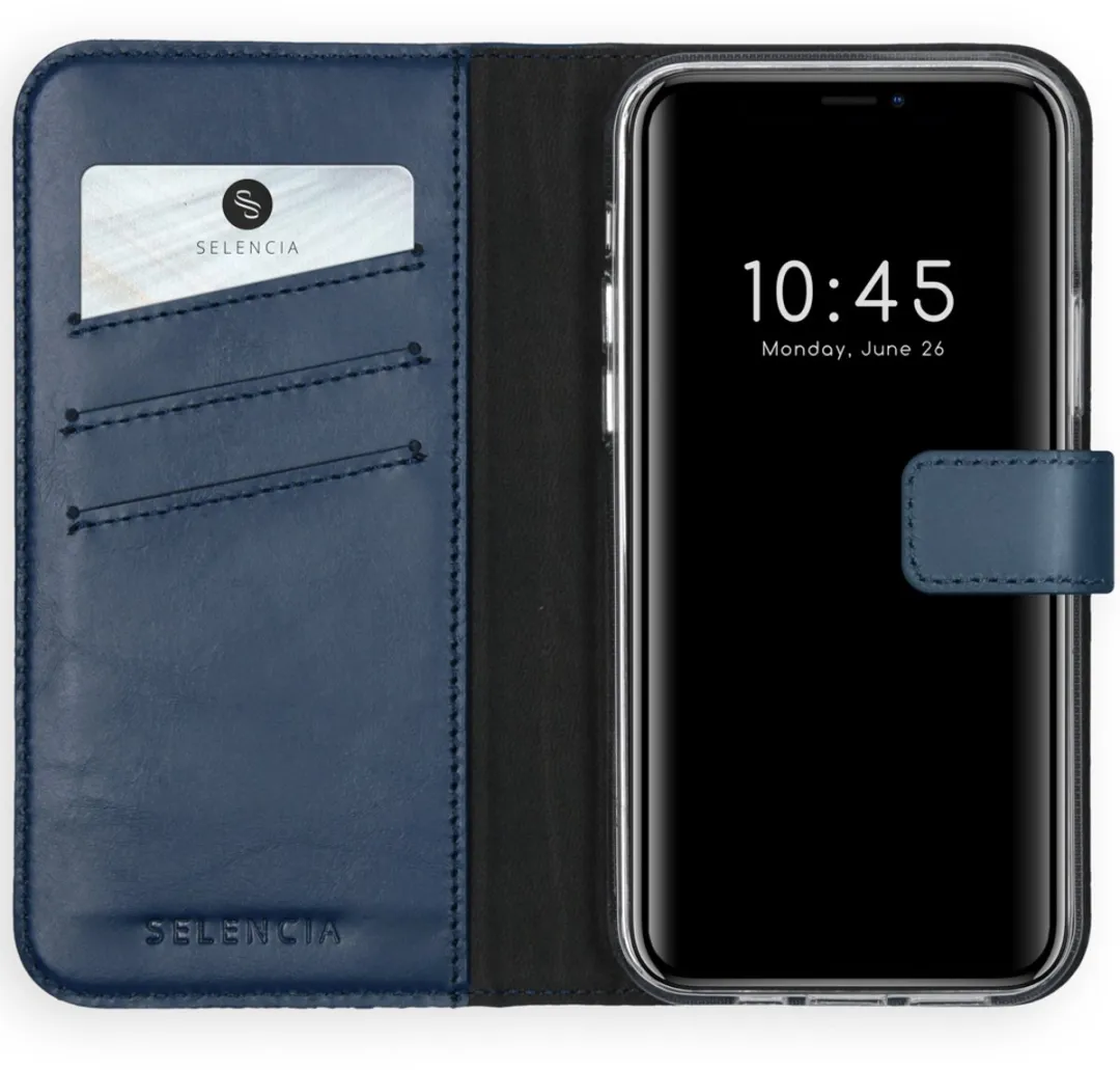 Selencia Hoesje iPhone 12 Pro Max - Echt Leder Bookcase - Blauw