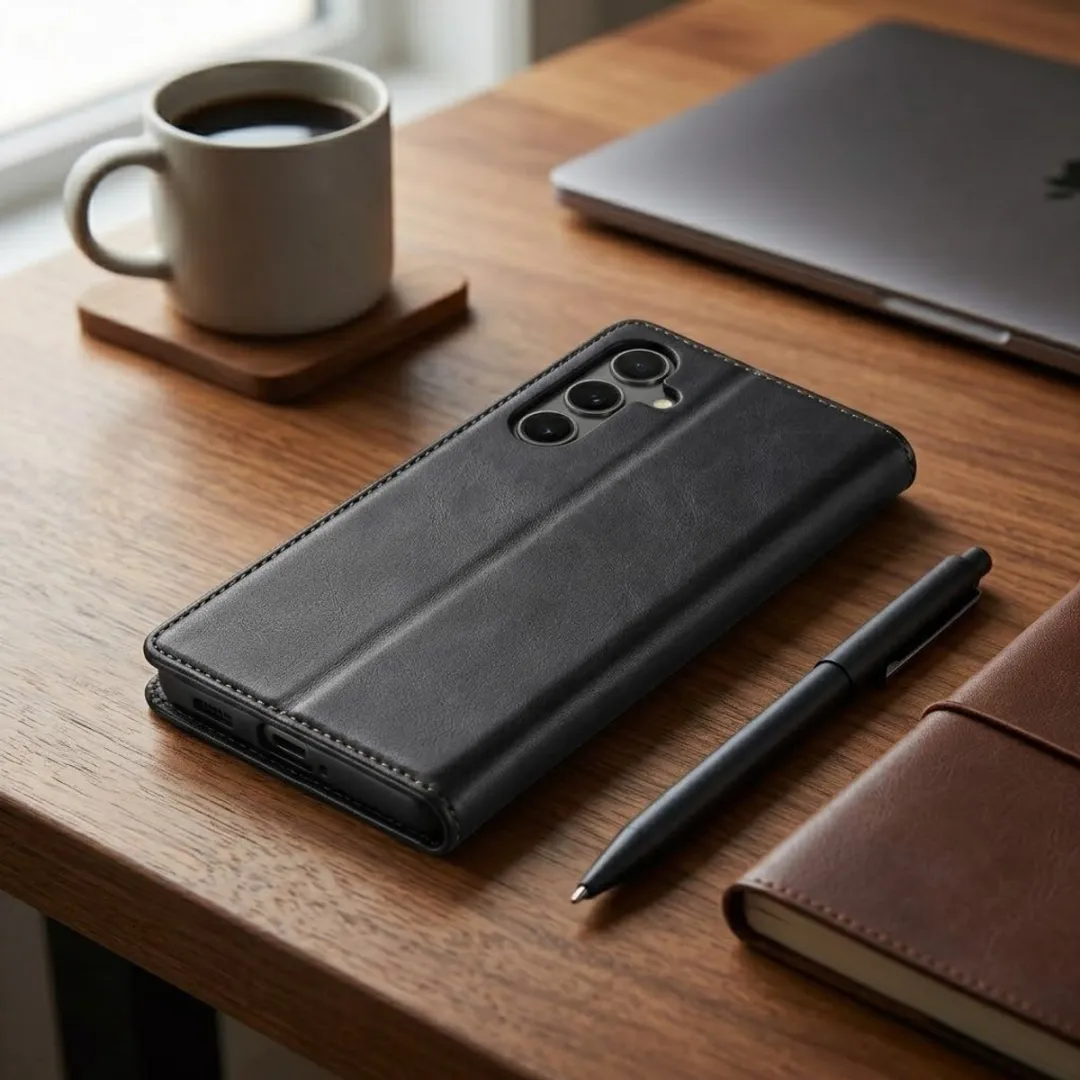 NUVEX Zwart Kunstleer Wallet Case Samsung Galaxy S25 - Magneetsluiting