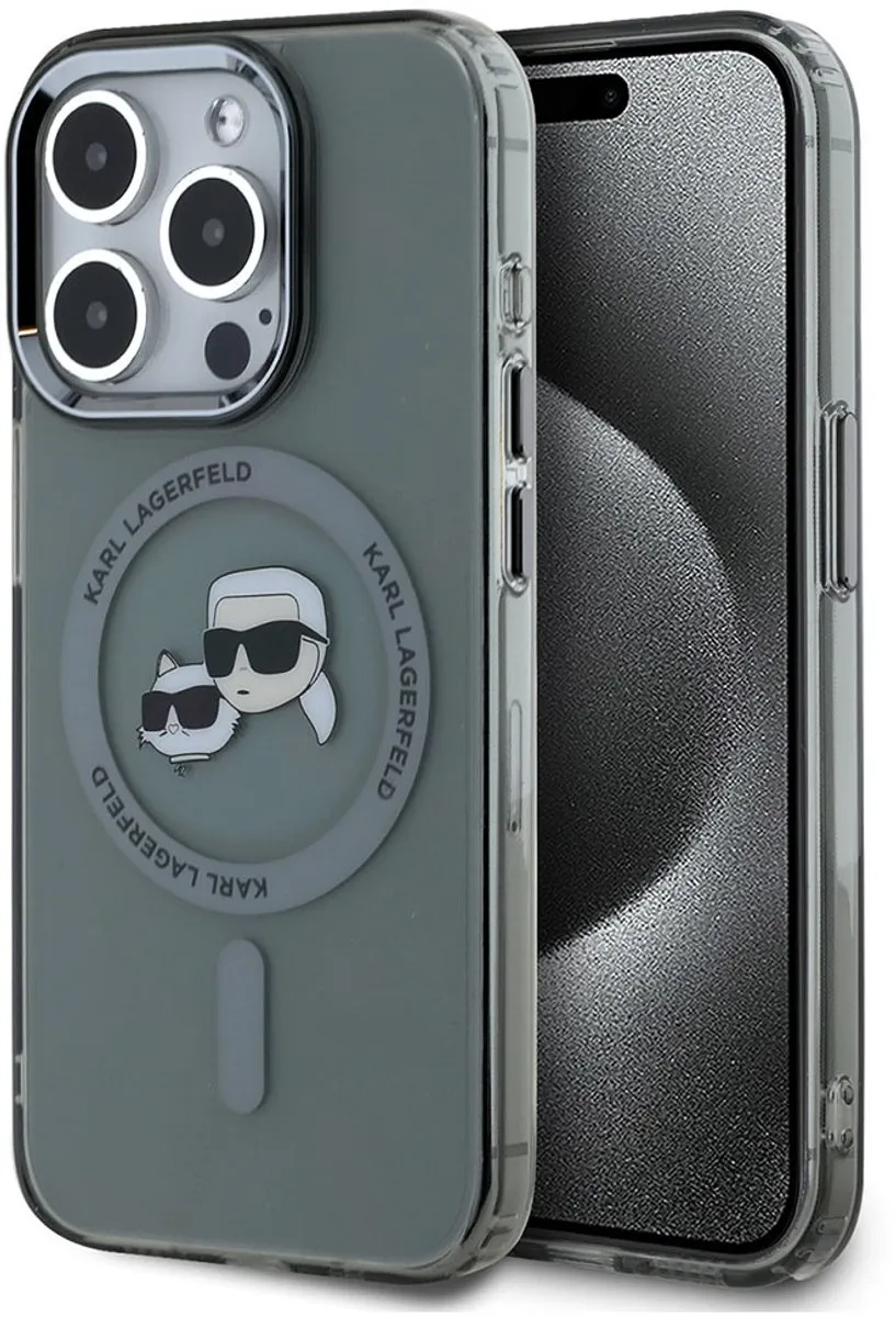 Karl Lagerfeld Hoesje iPhone 15 Pro KLHMP15LHLSKCK - Doorzichtig zwart