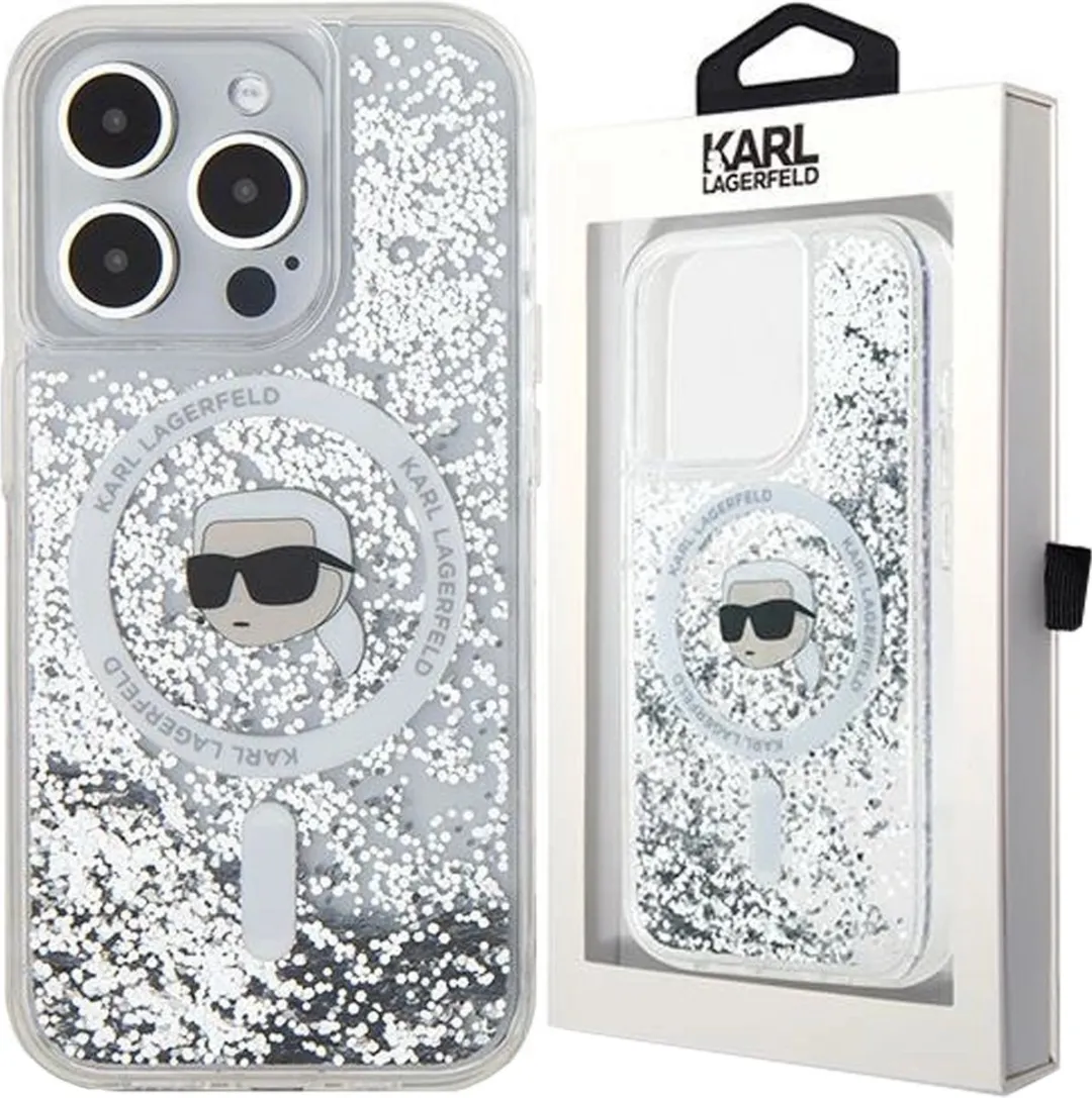 Karl Lagerfeld Liquid Glitter Karl Head MagSafe Hoesje iPhone 15 Pro