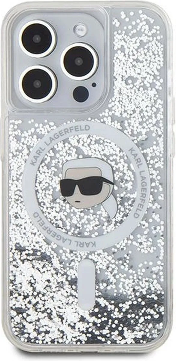 Karl Lagerfeld Liquid Glitter Karl Head MagSafe Hoesje iPhone 15 Pro - Transparant