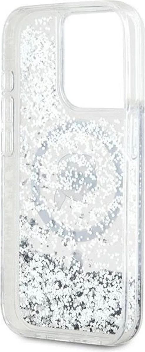 Karl Lagerfeld Liquid Glitter Karl Head MagSafe Hoesje iPhone 15 Pro - Transparant