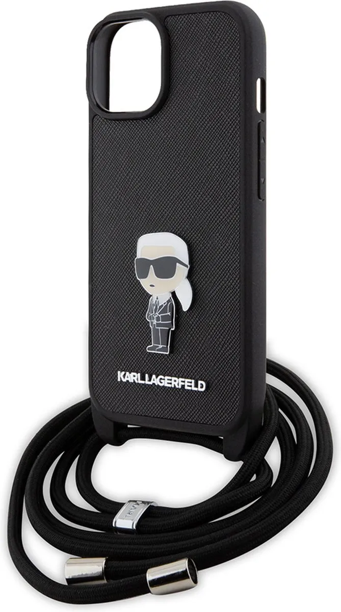 Karl Lagerfeld iPhone 15 Backcase - Effen Zwart Kunstleer
