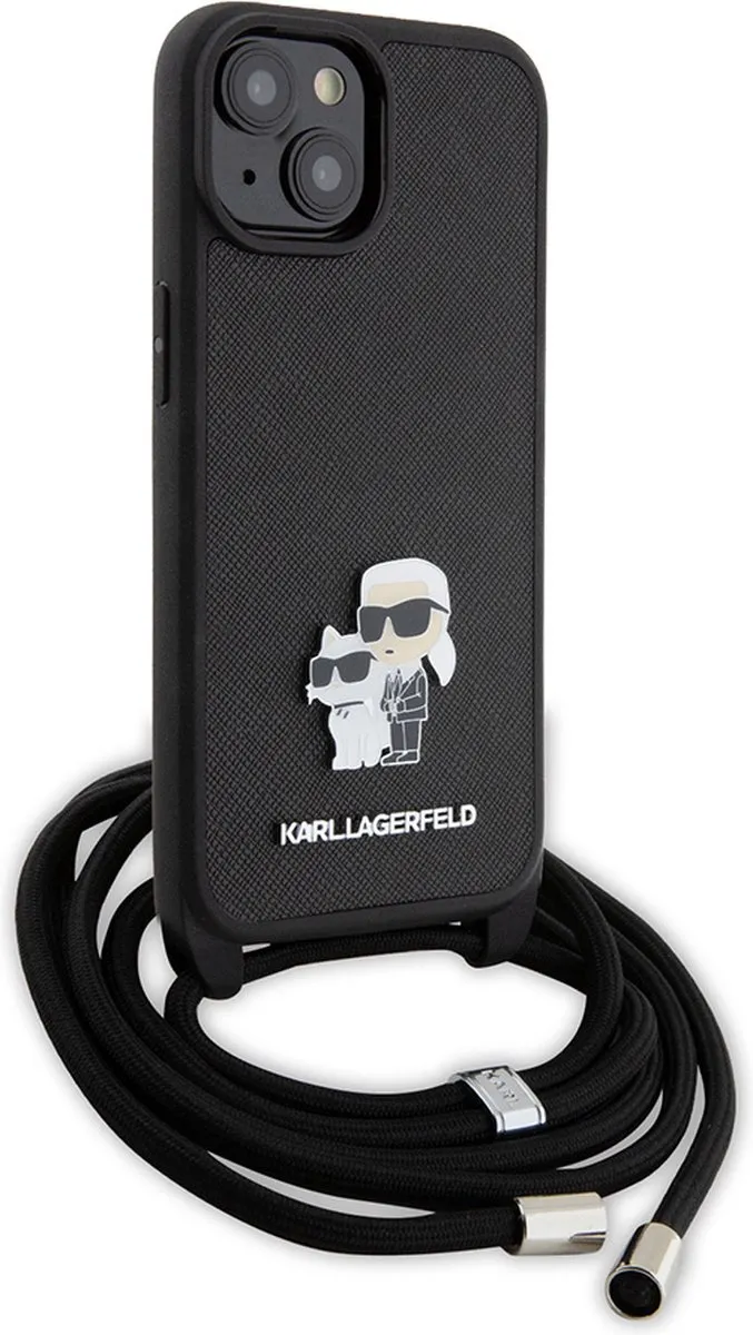 Karl Lagerfeld iPhone 15 Backcase - Effen Zwart Kunstleer - afbeelding 6 van 6