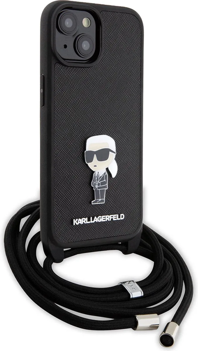 Karl Lagerfeld iPhone 15 Backcase - Effen Zwart Kunstleer