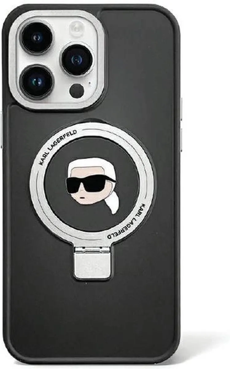 Karl Lagerfeld Ring Stand Head MagSafe Hoesje iPhone 15 - Zwart