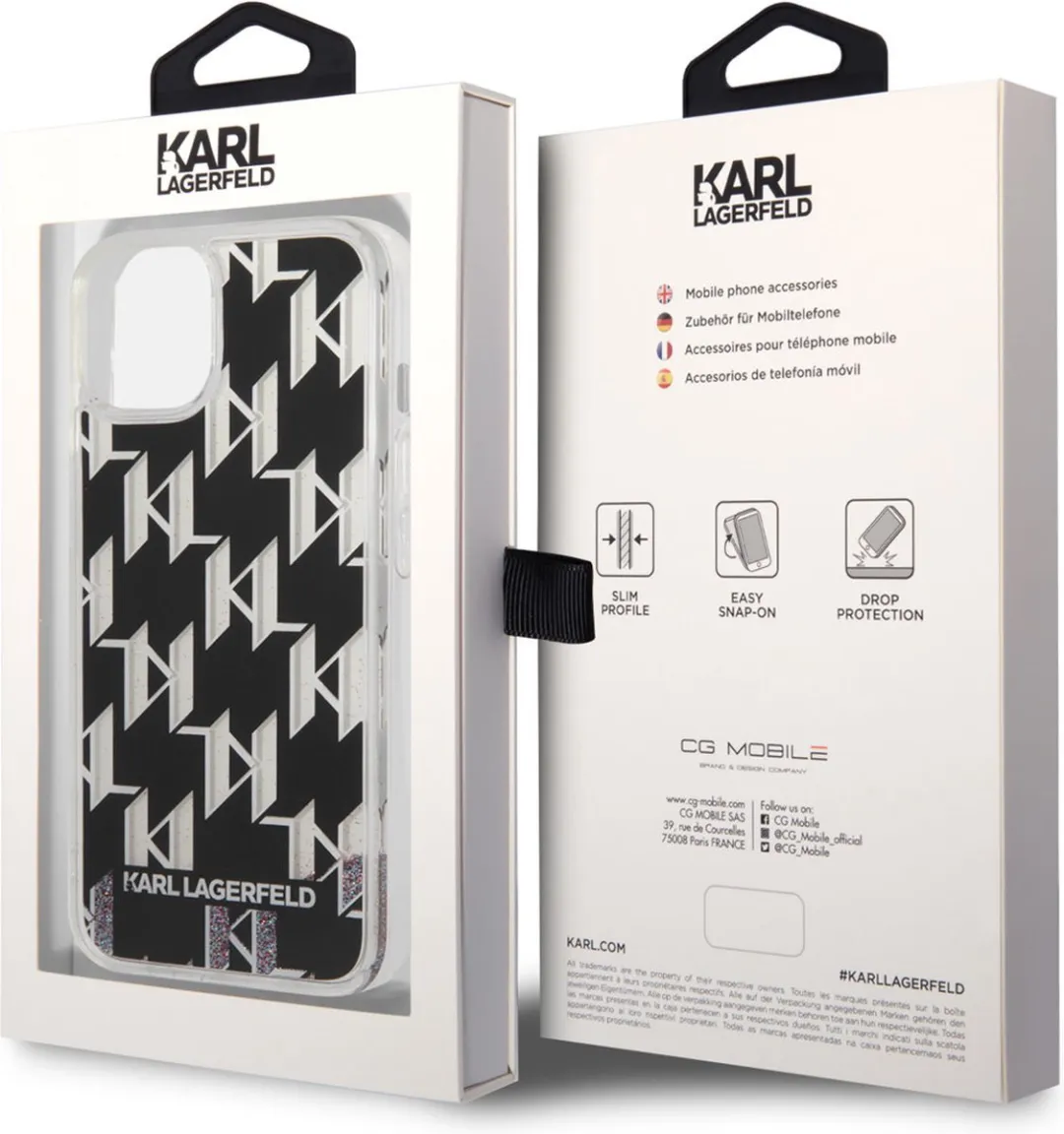 Karl Lagerfeld Liquid Glitter Monogram iPhone 14 Hoes - Zwart
