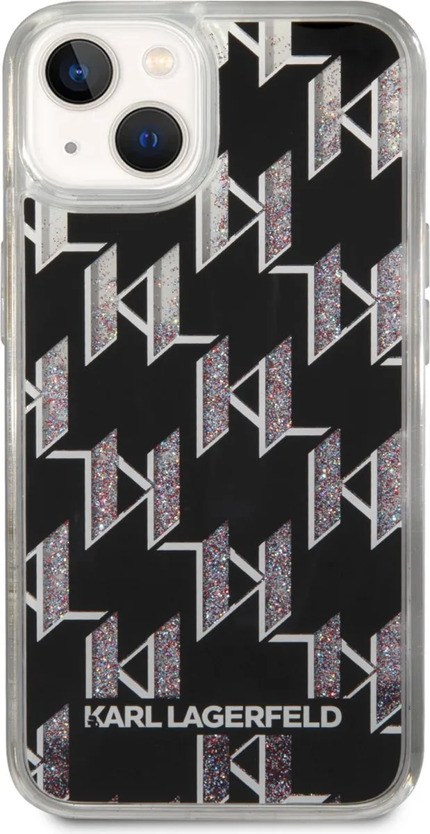 Karl Lagerfeld Liquid Glitter Monogram iPhone 14 Hoes - Zwart - afbeelding 6 van 6