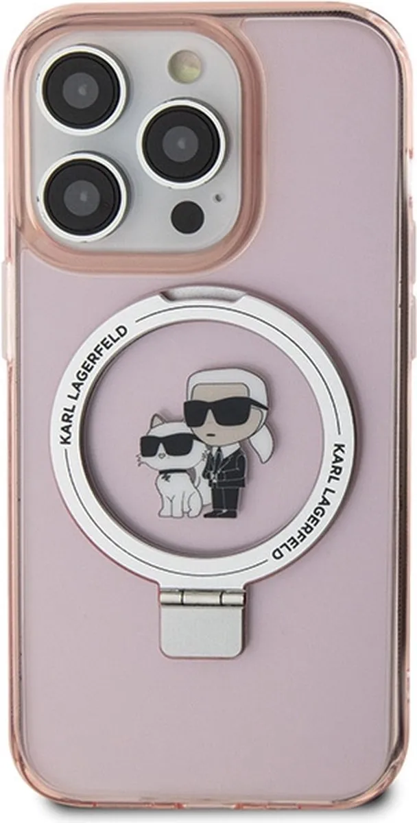 Karl Lagerfeld Ring Stand Karl & Choupette iPhone 15 Pro Hoes - Roze - afbeelding 6 van 6