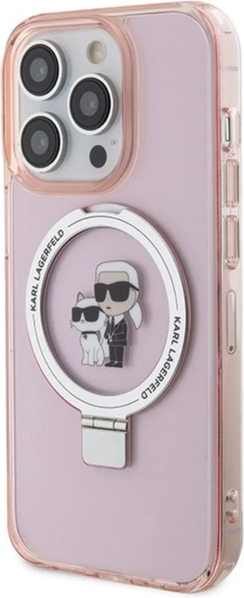 Karl Lagerfeld Ring Stand Karl & Choupette iPhone 15 Pro Hoes - Roze