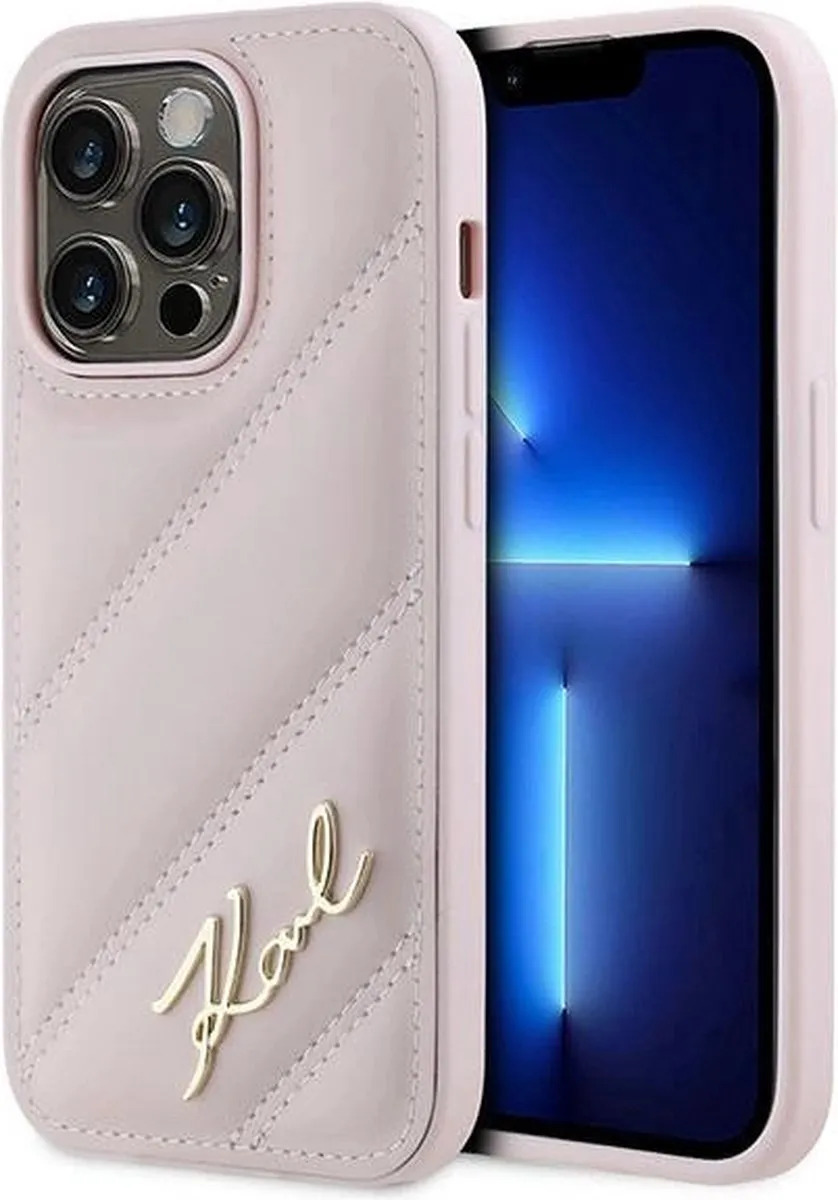 Karl Lagerfeld Diagonal Quilted Script Hoesje iPhone 14 Pro