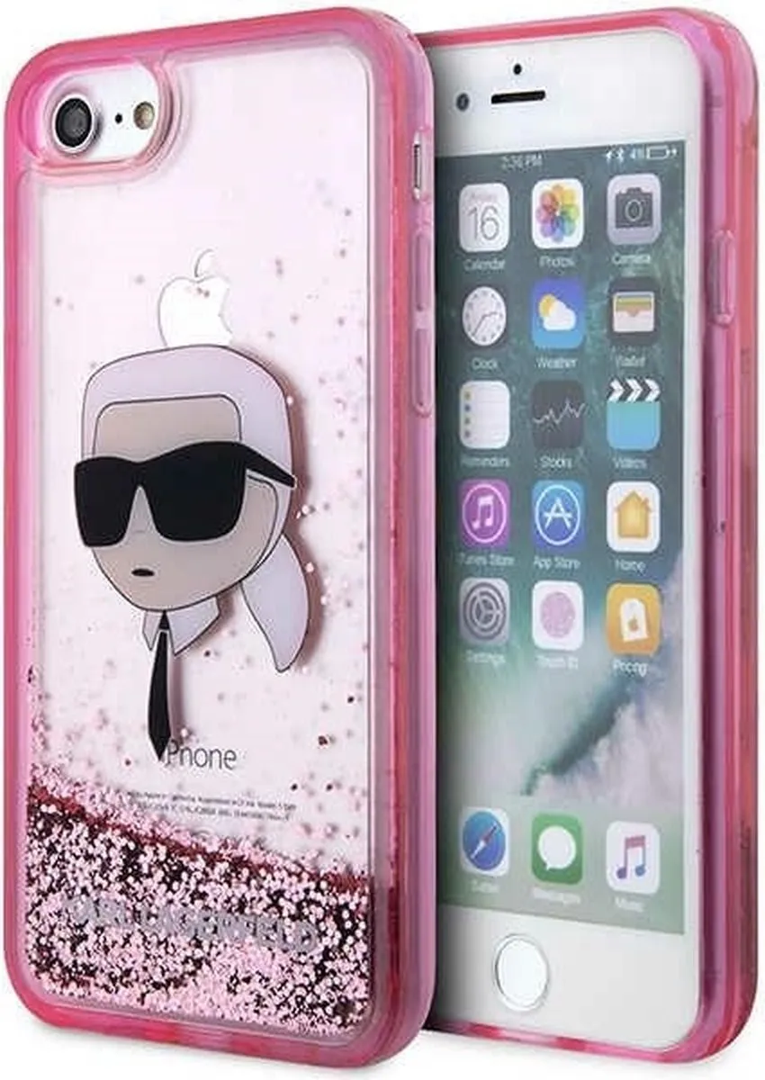 Karl Lagerfeld KLHCI8LNKHCP Hoesje iPhone 7/8/SE - Roze Glitter
