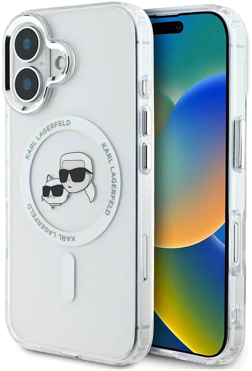 Karl Lagerfeld iPhone 16 Backcover - MagSafe - KLHMP16SHLSKCH - Transparant/Wit