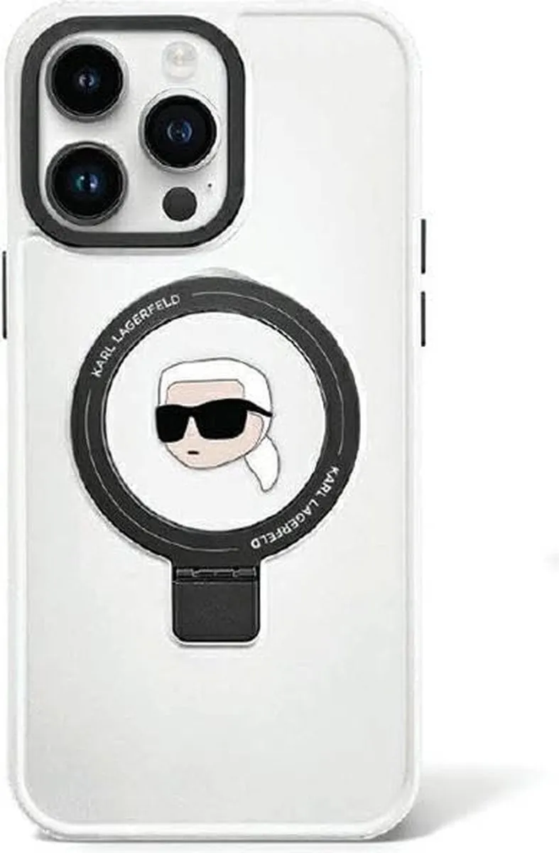 Karl Lagerfeld Ring Stand Head MagSafe Hoesje iPhone 15 Pro Max - Wit