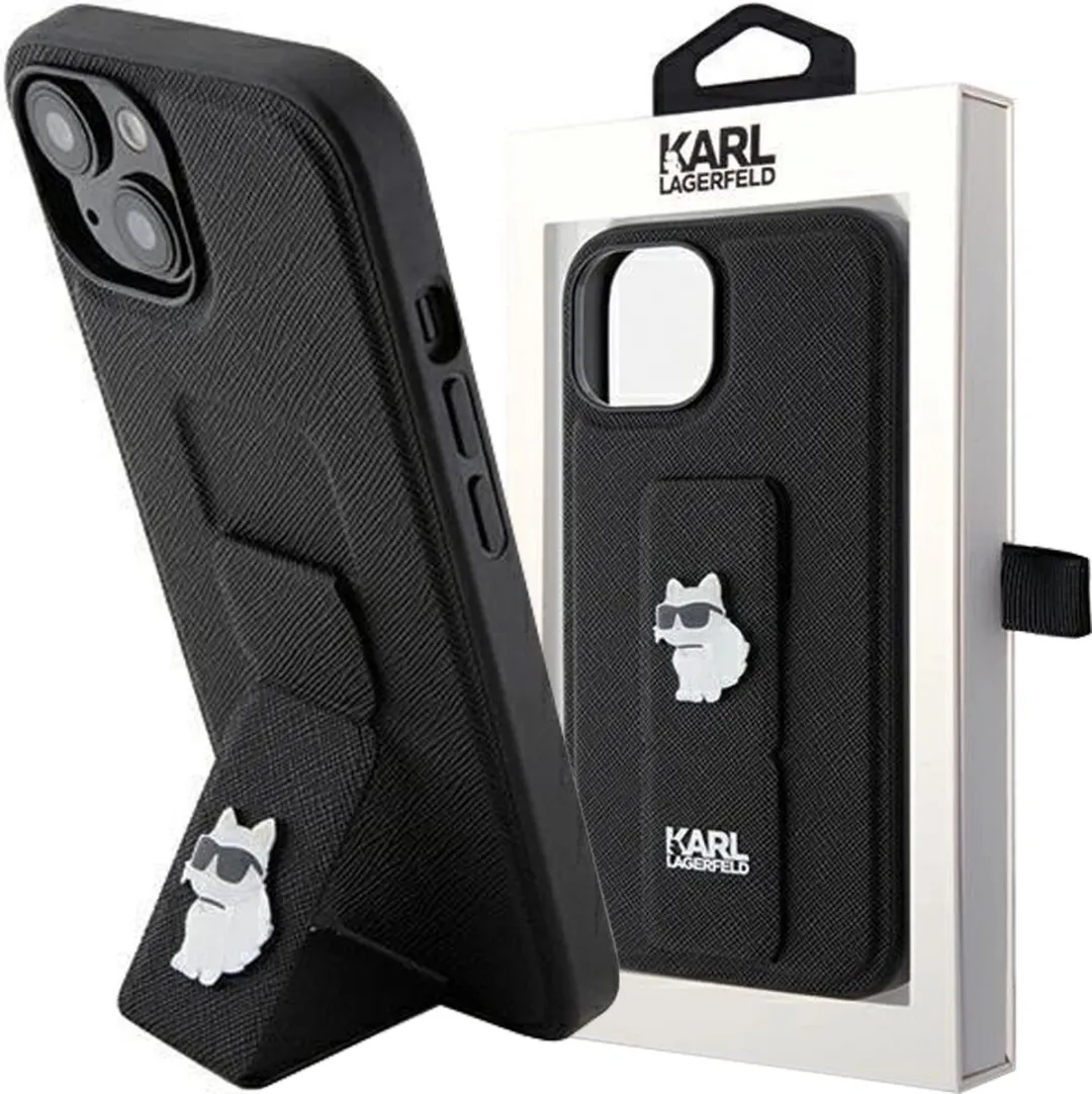 Karl Lagerfeld Gripstand Saffiano Choupette Pins Hoesje iPhone 15