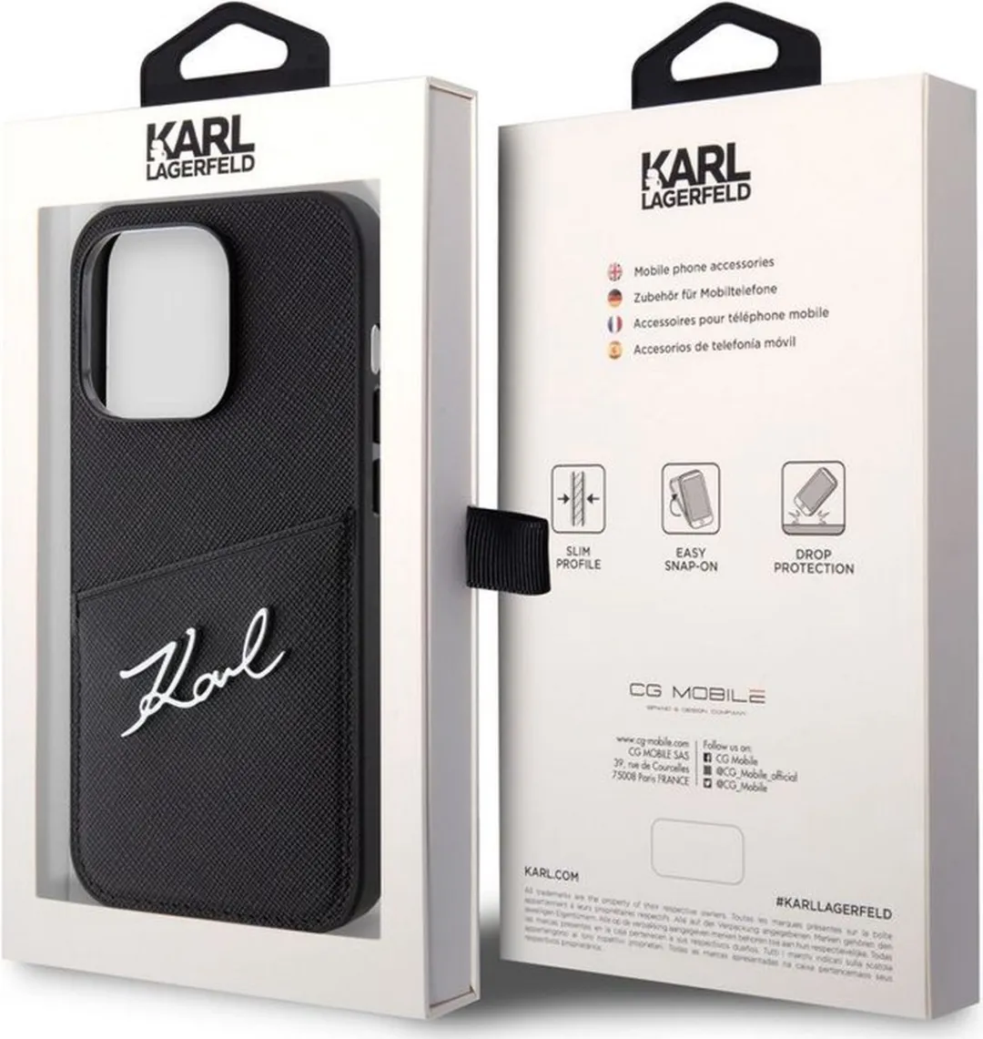 Karl Lagerfeld Saffiano Card Back Case KLHCP14MSCBK - iPhone 14 Pro - Zwart