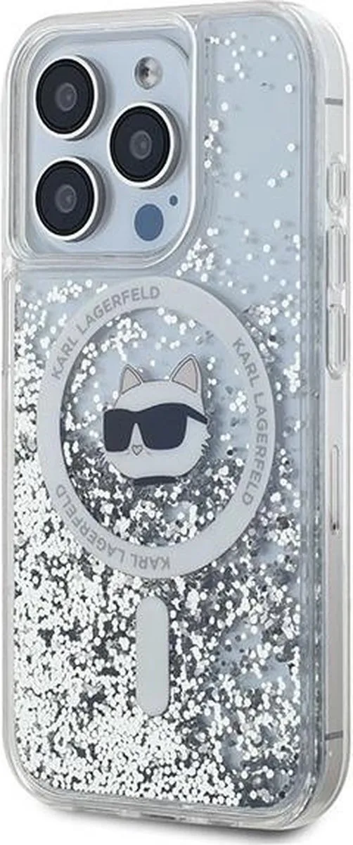 Karl Lagerfeld Liquid Glitter Choupette MagSafe Hoesje iPhone 15 Pro Max - Transparant