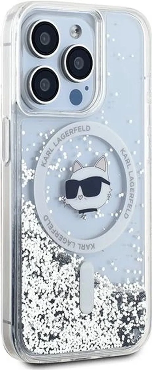 Karl Lagerfeld Liquid Glitter Choupette MagSafe Hoesje iPhone 15 Pro Max - Transparant
