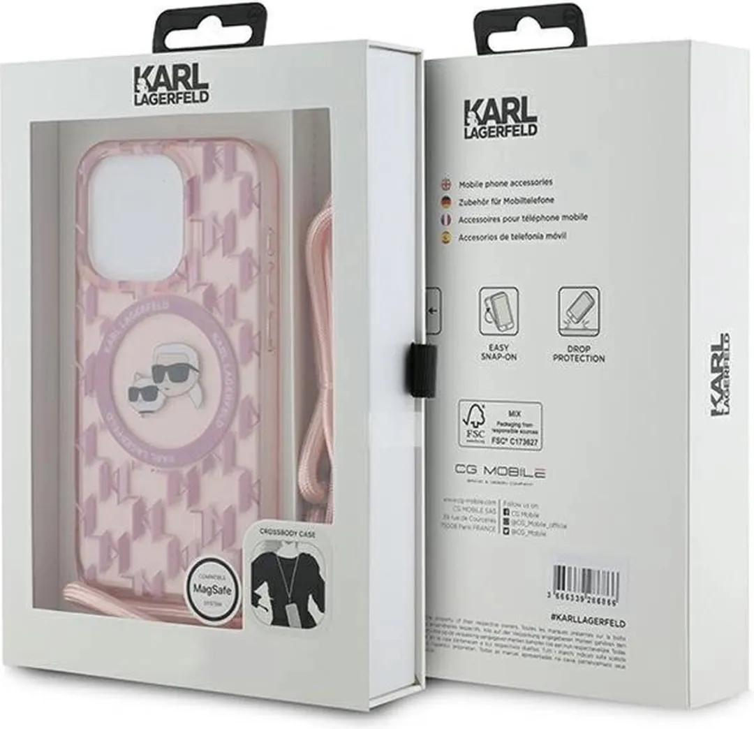 Karl Lagerfeld IML Crossbody Monogram MagSafe Hoesje - iPhone 15 Pro Max - Roze