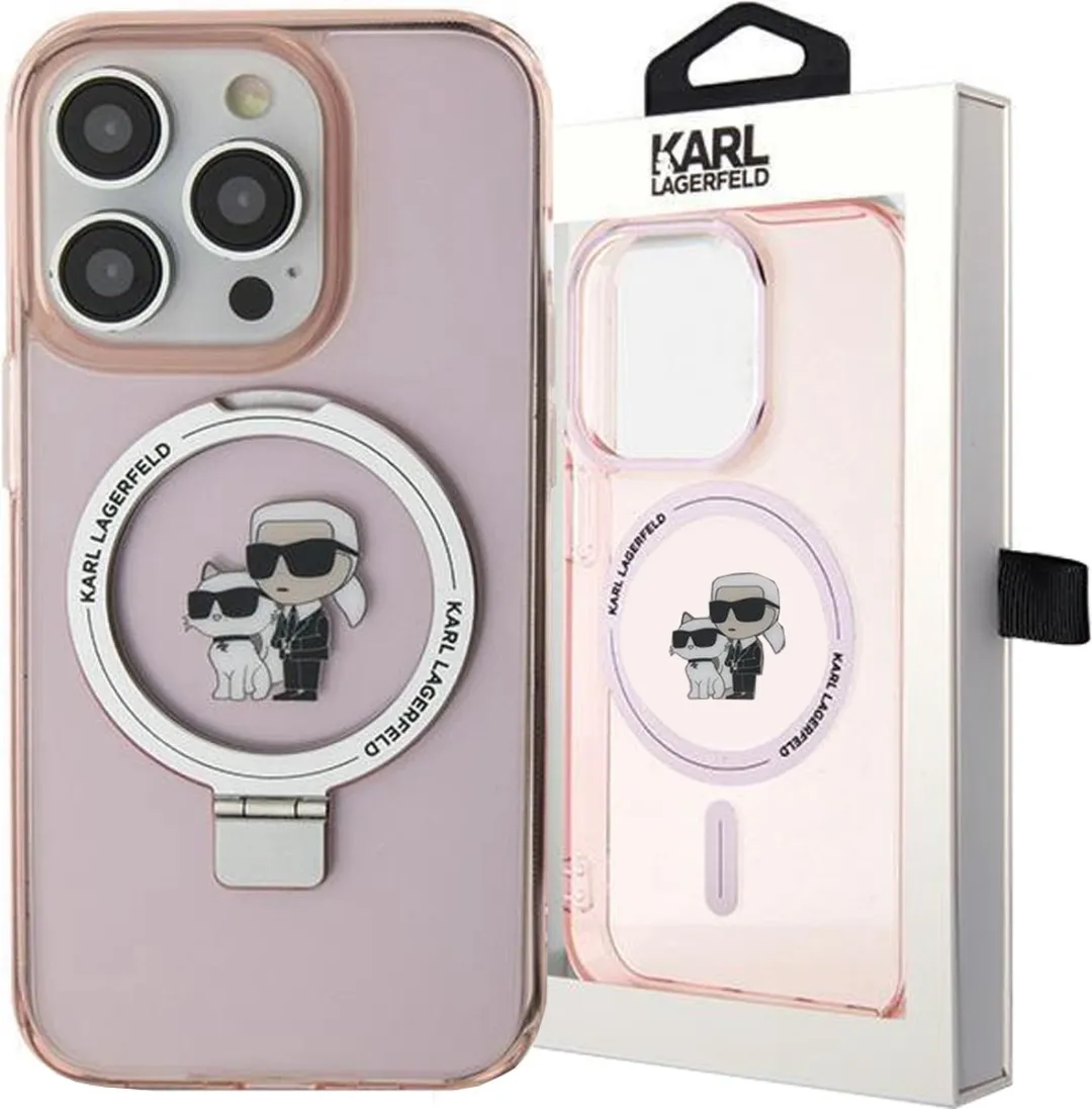 Karl Lagerfeld Ring Stand Karl & Choupette iPhone 15/14 Hoes - Roze