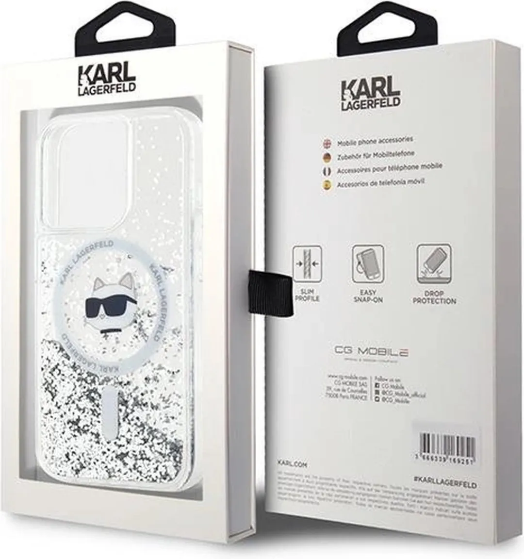 Karl Lagerfeld Liquid Glitter Choupette MagSafe Hoesje iPhone 15 Pro - Transparant