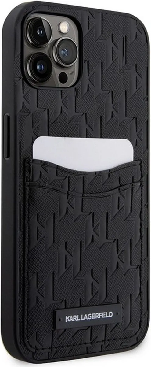Karl Lagerfeld Saffiano iPhone 12/12 Pro Hoesje - 2 Pasjes - Zwart