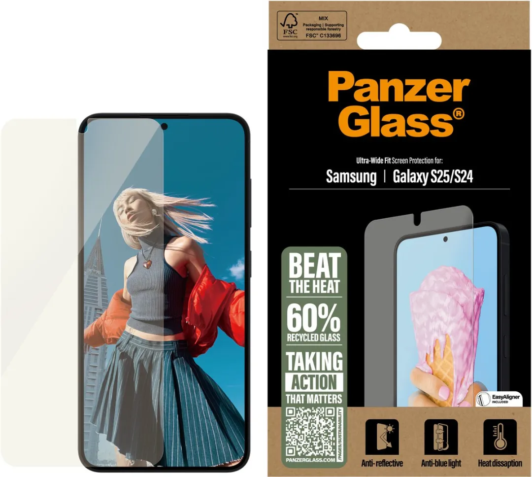 PanzerGlass All-in-One Ultra-Wide Screenprotector S25 - Antibacterieel