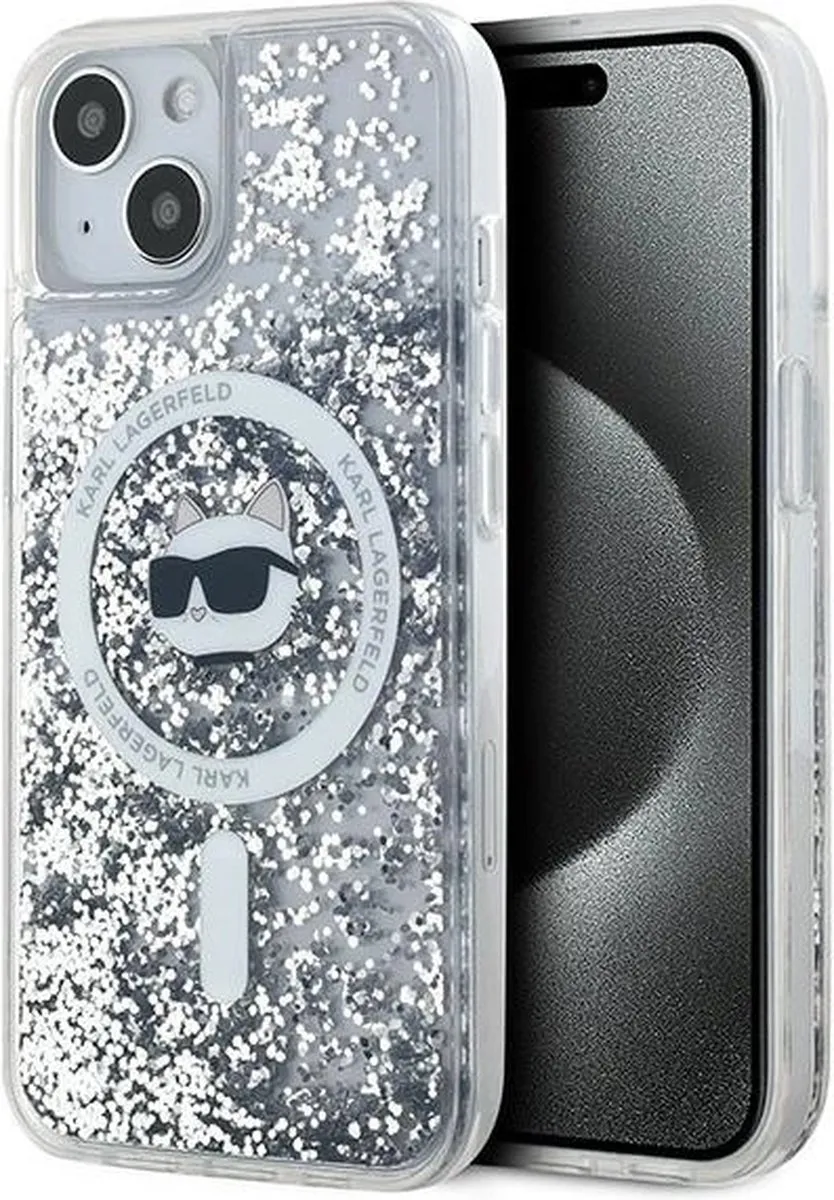 Karl Lagerfeld Liquid Glitter Choupette MagSafe Hoesje - iPhone 14/15/13 - Transparant