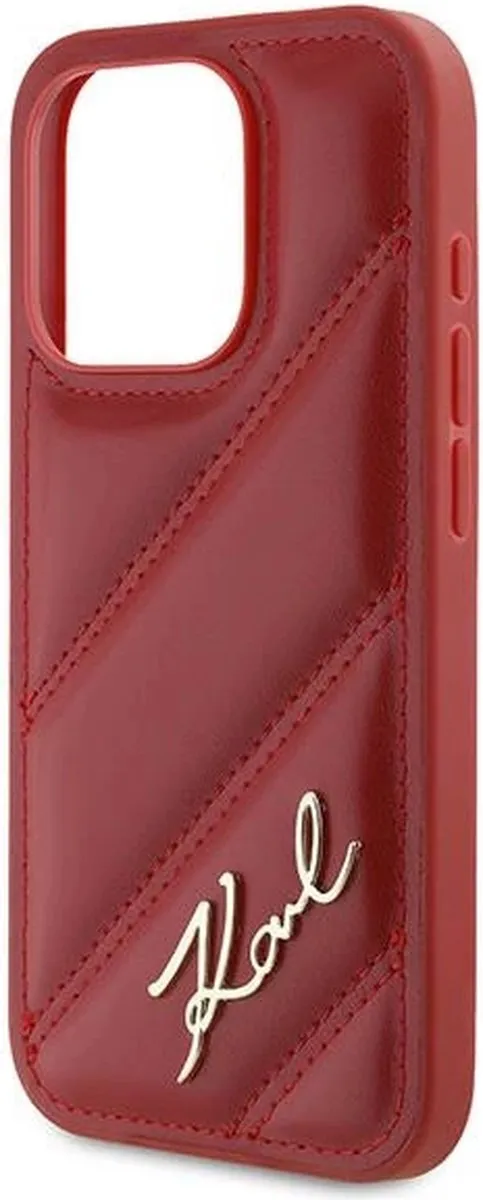 Karl Lagerfeld Diagonal Quilted Script Hoesje iPhone 15 Pro - Rood - afbeelding 6 van 6