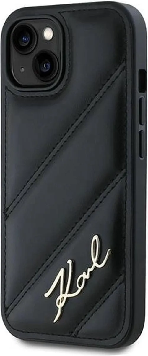 Karl Lagerfeld Diagonal Quilted Script Hoesje iPhone 15/14/13 - Zwart - afbeelding 6 van 6