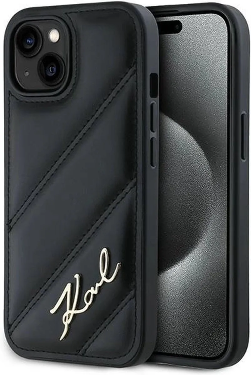 Karl Lagerfeld Diagonal Quilted Script Hoesje iPhone 15/14/13