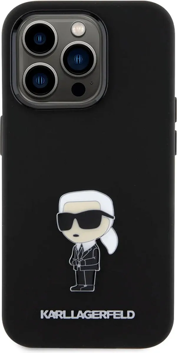 Karl Lagerfeld Siliconen Ikonik Metal Pin Hoesje iPhone 15 Pro - Zwart