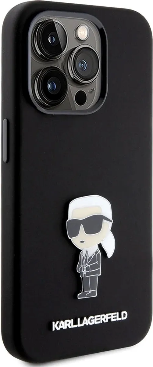 Karl Lagerfeld Siliconen Ikonik Metal Pin Hoesje iPhone 15 Pro - Zwart