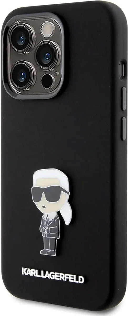 Karl Lagerfeld Siliconen Ikonik Metal Pin Hoesje iPhone 15 Pro - Zwart
